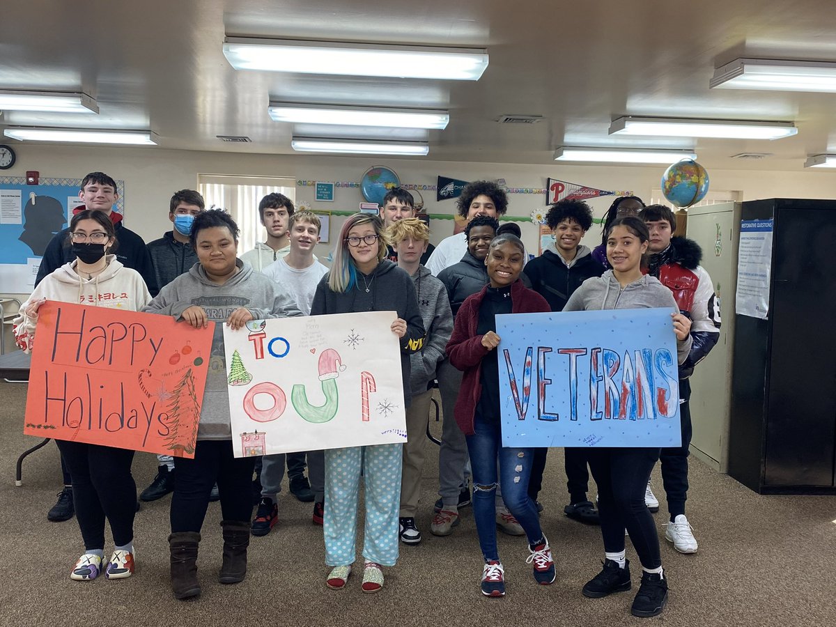 Buxmont_ADE's tweet photo. Before break, students at Feasterville campus continued the tradition of sending holiday cards to veterans.

Activities like this in our schools start with a thought and become a reality through community engagement and a restorative process- working “with,” not “to” or “for.” https://t.co/eCS9ia11QB