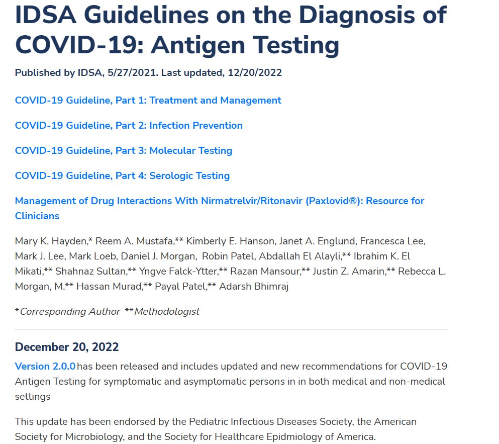 IDSAInfo's tweet image. ICYMI, updated #COVID19Guidelines on #antigentesting are now available: bit.ly/3WvYTJ9 

These recommendations address antigen testing in symptomatic and asymptomatic individuals and assess single versus repeat testing strategies.