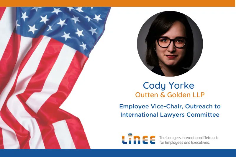 IntlExecLawyers's tweet photo. Cody Yorke of LINEE member firm @OuttenGolden was appointed the Employee Vice-Chair of the Outreach to International Lawyers Committee of the @abalel. Congratulations, Cody! https://t.co/70USZf5eHx