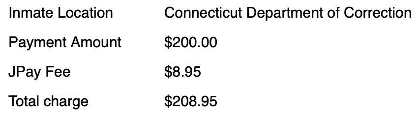 alextt's tweet photo. Outrageous @CTCorrections contractor @JPay_com charges $2.95-$8.95 to electronically transfer $5-$200 to the prison "within one (1) to two (2) business days," where it "may take additional time in posting ... to the incarcerated individual’s account," to pay for JPay music or TV. https://t.co/n8KdypyYZa