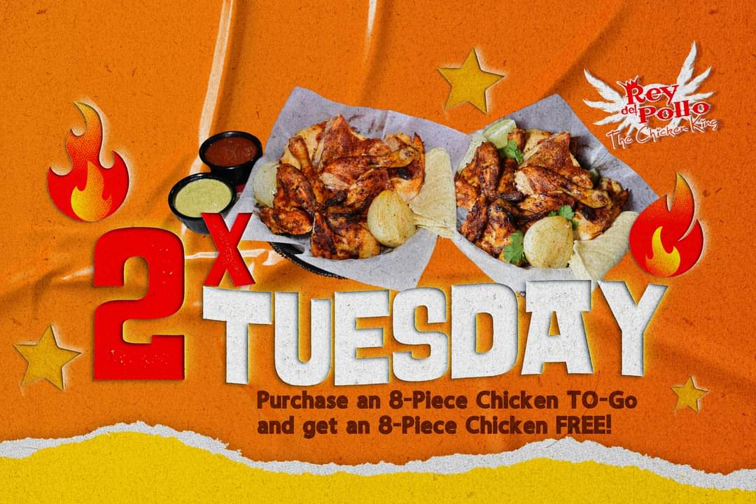 reydelpollo_tx's tweet photo. BOGO 🔥 2 x Tuesdays Hot &amp; Ready! Check out our menu online!
https://t.co/qPkFKVCkMY

#familymeal #chickendinner https://t.co/pAf5laklzN