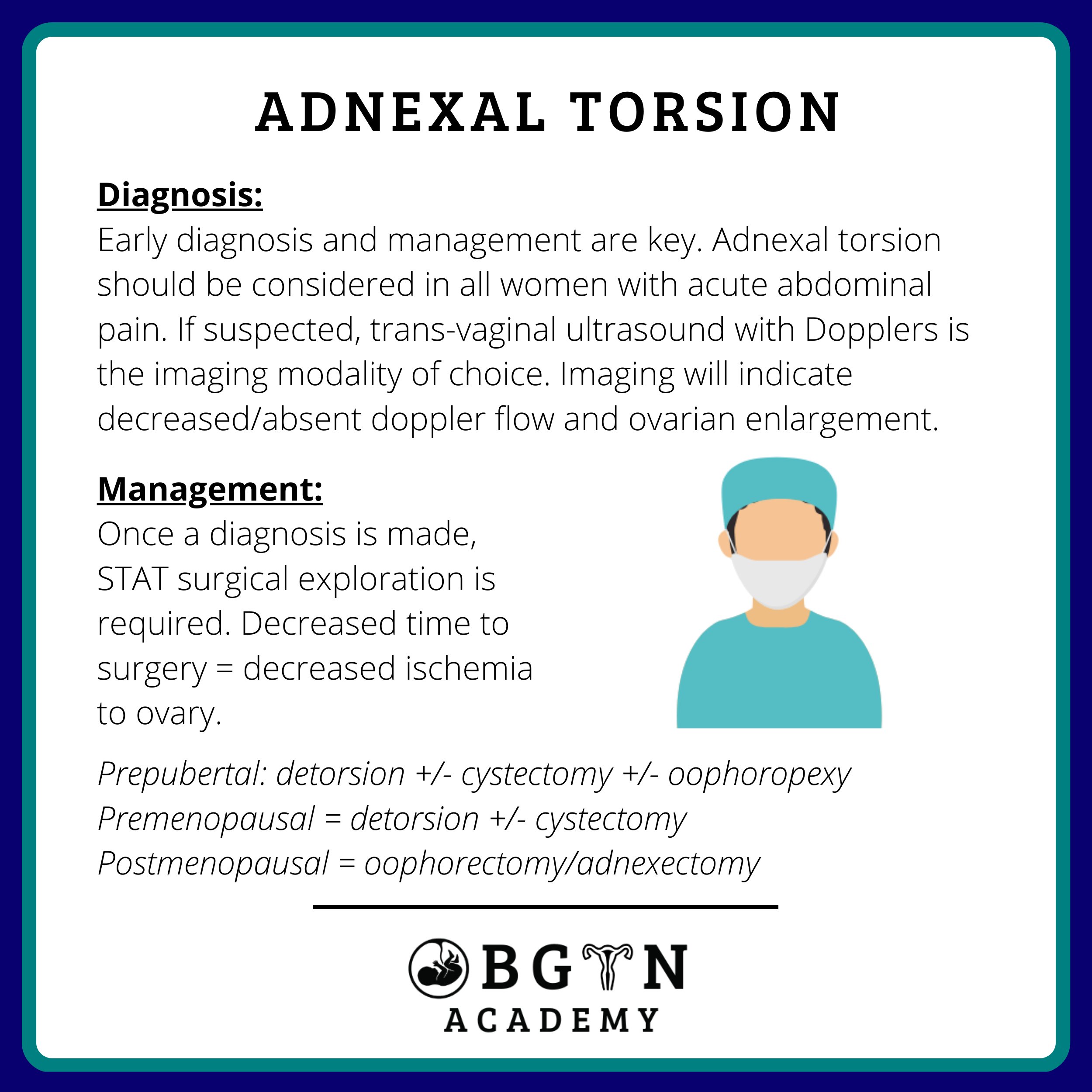 OBGYN ACADEMY on X: Adnexal torsion is a surgical emergency. Time= ovary!  🏃⏰ Check out our gyne teaching page:    / X