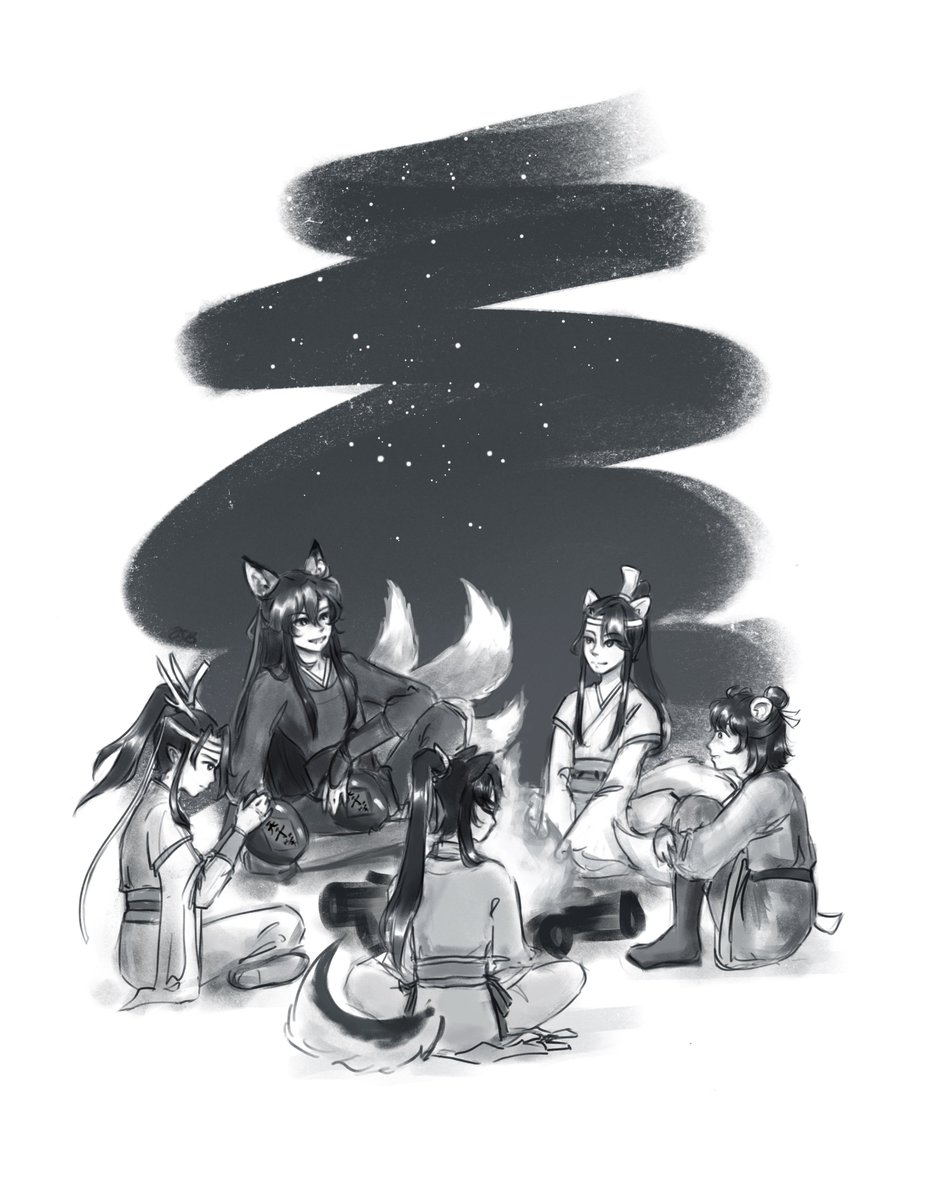 teleportwarning's tweet photo. Oh yeah, I can share my @mdzssecretsanta art!
@TrifoLiumAC asked for Foxxian hanging out with the juniors, and I did my best to deliver. I had a lot of fun trying to make sure everyone’s personality came across since I decided to work in greyscale. https://t.co/dT3rOCaJ7G