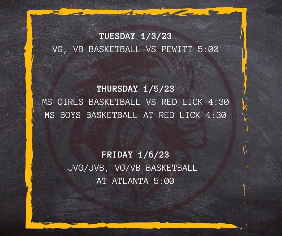 NewBostonISD's tweet photo. Check out this week's athletic schedule. Tonight, the Lions host Pewitt in district play. #lionsattack https://t.co/emF6cBZelW