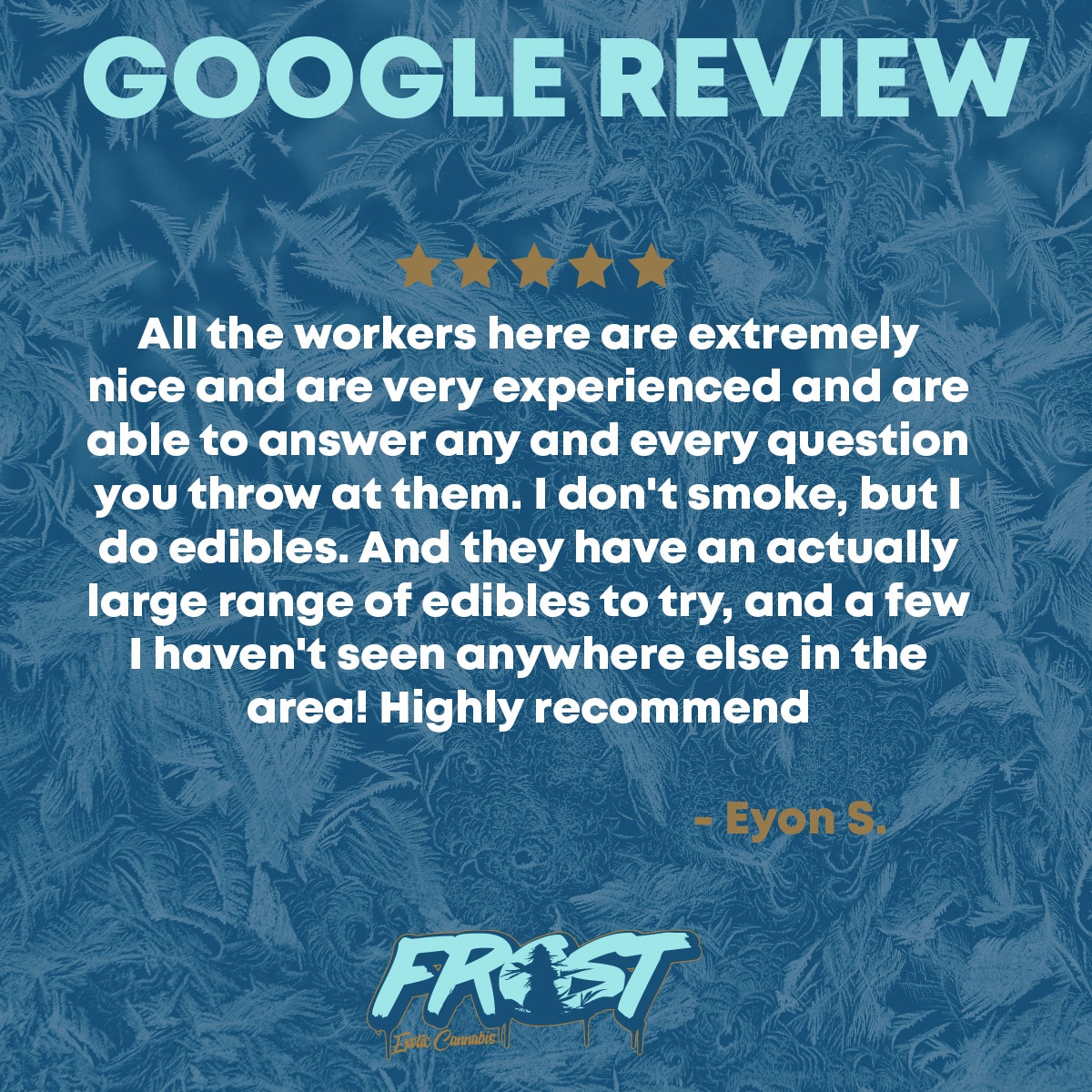 frost_exotics's tweet image. Thank you Eyon we appreciate the review.  Since our grand opening we have strived to create an educational environment for both our customers and our staff.  #dispensary #customerservice #experience #edibles #recommended #smoke #denver #colorado #federal #Alameda #cannabis #thc