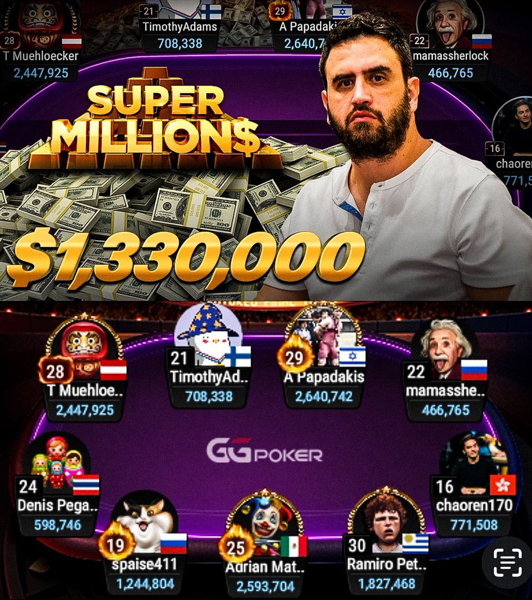 Jeff Gross on Twitter "1,330,000 Super MILLION FINAL TABLE GGPoker , LIVE NOW on http