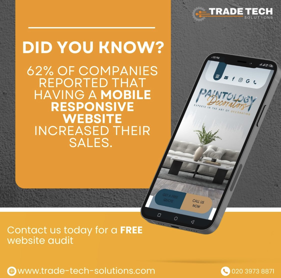 TradeTechLDN's tweet image. 𝟲𝟮% 𝗼𝗳 𝗰𝗼𝗺𝗽𝗮𝗻𝗶𝗲𝘀 𝗿𝗲𝗽𝗼𝗿𝘁𝗲𝗱 𝘁𝗵𝗮𝘁 𝗵𝗮𝘃𝗶𝗻𝗴 𝗮 𝗺𝗼𝗯𝗶𝗹𝗲 𝗿𝗲𝘀𝗽𝗼𝗻𝘀𝗶𝘃𝗲 𝘄𝗲𝗯𝘀𝗶𝘁𝗲 𝗶𝗻𝗰𝗿𝗲𝗮𝘀𝗲𝗱 𝘁𝗵𝗲𝗶𝗿 𝘀𝗮𝗹𝗲𝘀.

Which is why it is important to know if your website is in shape.

bit.ly/AuditMyWebsite
