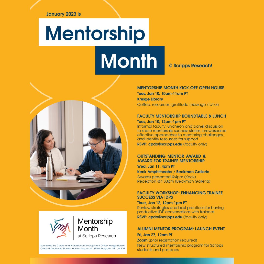 ScrippsCPDO's tweet photo. January is Mentorship Month at Scripps Research! We look forward to celebrating with these upcoming events! https://t.co/D92LqA2Esl