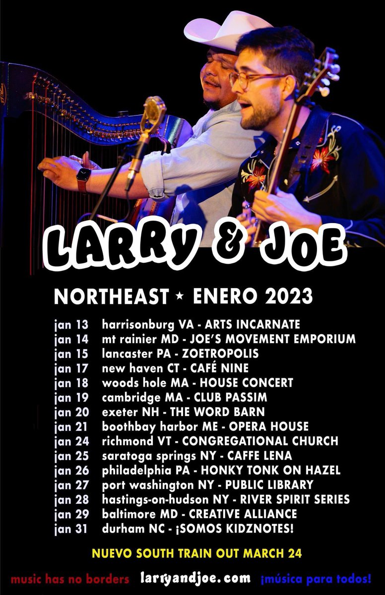 🤠🤓 Venezualachia goes North for (part of) the winter. 
Who will we see? Tag your friends below!! 👇👇

And get tickets now:
bandsintown.com/a/15504984

#larryandjoe #nuevosouthtrain #venezualachia #llanera #bluegrass #tour #musica #venezuela #arpa #banjo