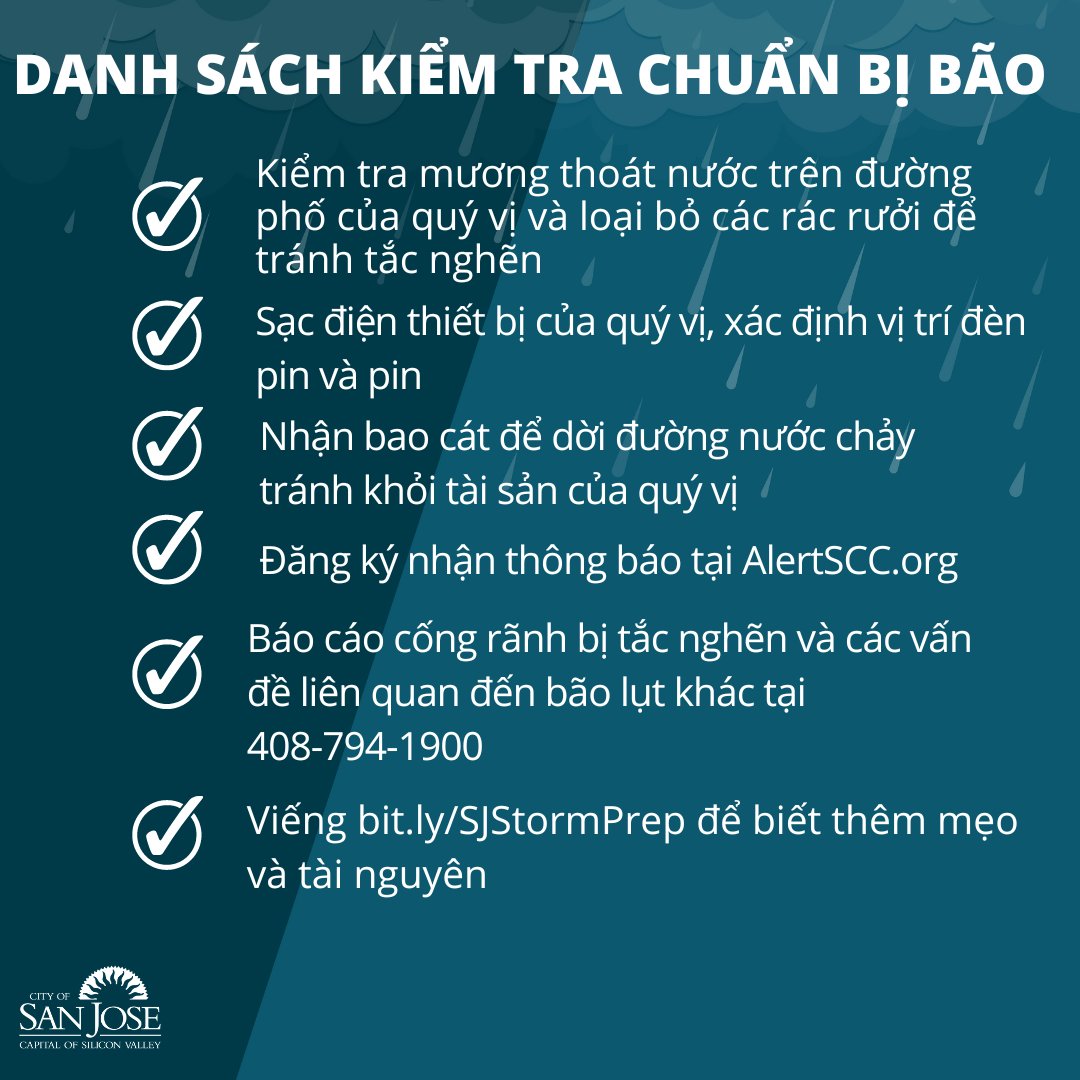 CityofSanJose's tweet photo. Let's be prepared for heavy rain. ☑️

Visit the City's Storm Preparedness webpage for storm safety tips and resources - https://t.co/iLunVp6o1E https://t.co/r5DZcqYPm1