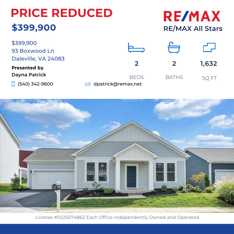 PatrickTeam's tweet image. Maintenance-Free, One-Level Living at Daleville Town Center! This Draper Cottage sits on a quiet sidewalk lined street, which connects to th...

Click here for details:
remax.com/VA/DALEVILLE/h…
