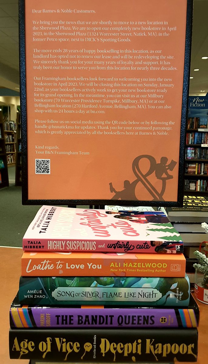 Our final day in Shoppers World is January 22nd. Stop in and shop our moving sale. Everything is 50% off! 📚
#sale #BookTwitter #Barnesandnoble #bnnatickma