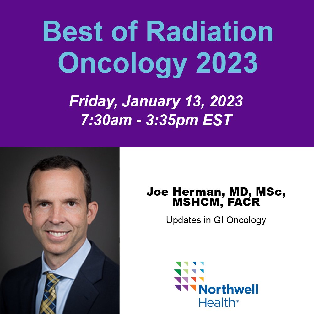 Updates on GI oncology including #pancsm #crcsm #hpbcsm to be presented by @JoeHermanMD at Northwell's Best of Radiation Oncology next week! Register here: ccevent.site/2023-01-13-ro/… 
#radonc @PanCAN #pancreaticcancer @PancreaticCanUK @AnujGoenkaMD @PottersMD