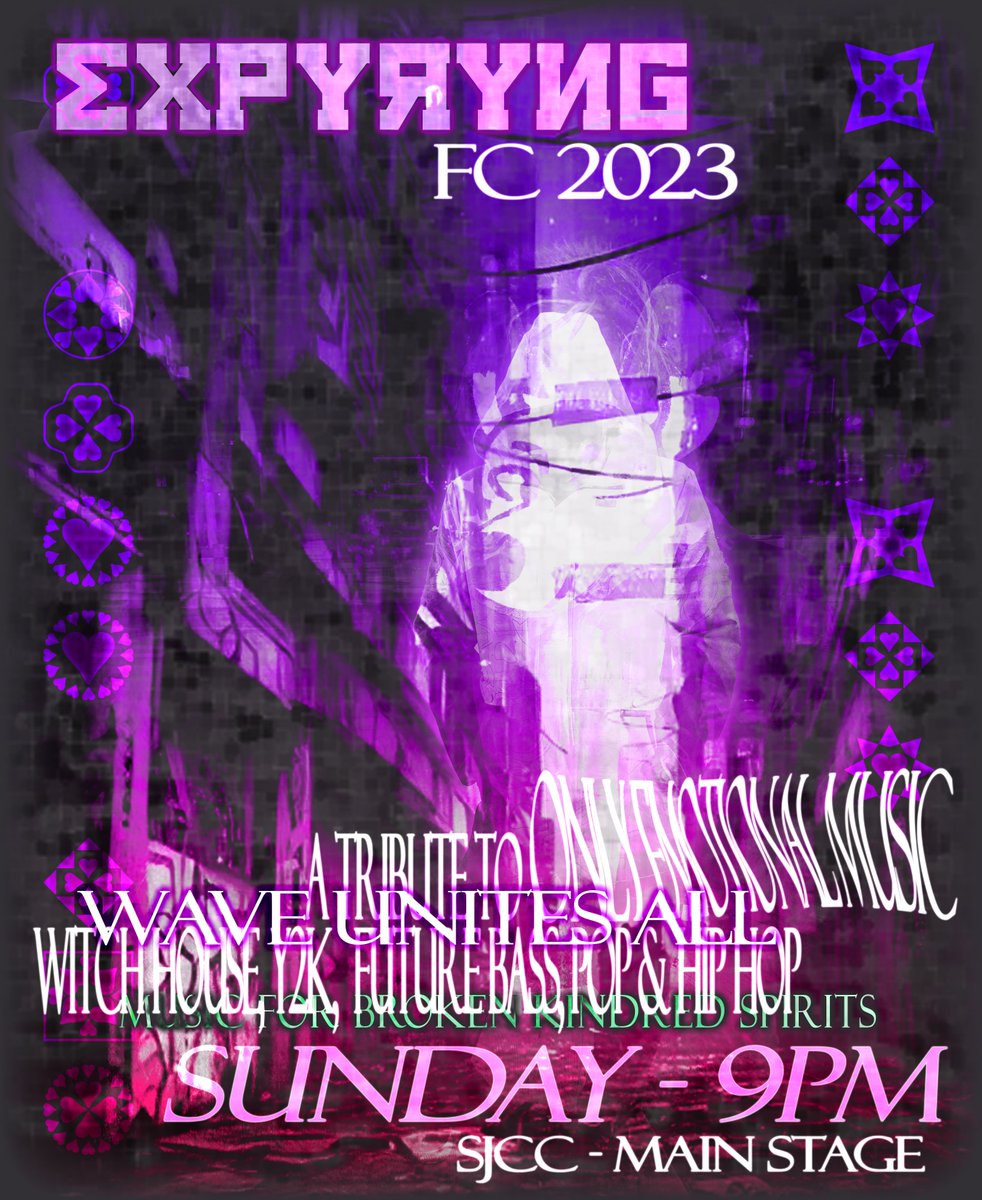 Pyrferno's tweet photo. EXPYRYNG - FC 2023

Couldn't hold back on any longer.   I am the opening to the RAVE on SUNDAY.  9PM.   This poster turned out INCREDIBLE. 

FOLLOW MY ALTER EGO,  THIS IS THE YEAR OF THE AWYEEN.  @expyryng 🎶

🐕art : @wildRansom 
📸photo : @AzarathAD 
🌇city : ottah
edits by Me. https://t.co/OlWKlNjRHW