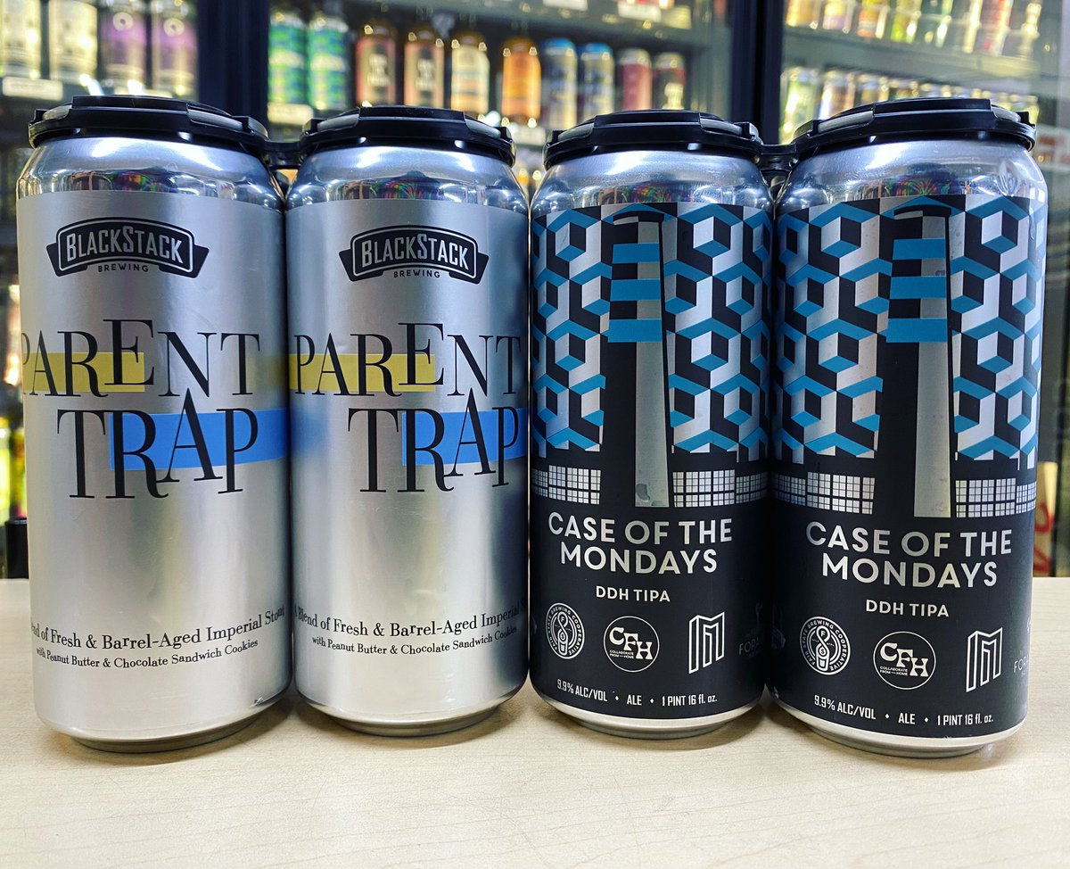 HarleysLiquor's tweet photo. Parent Trap- Barrel Aged Imperial Stout with peanut butter and chocolate sandwich cookies🥜🍫🍪
Case of the Mondays- DDH TIPA Collab with @FairStateCoop @ModistBrewing @ForagerBrewery
@BlackStackBrew
#newbeer #beergoals #craftbeer #collaborationbeer #blackstackbrewing https://t.co/IZOiyjblMp