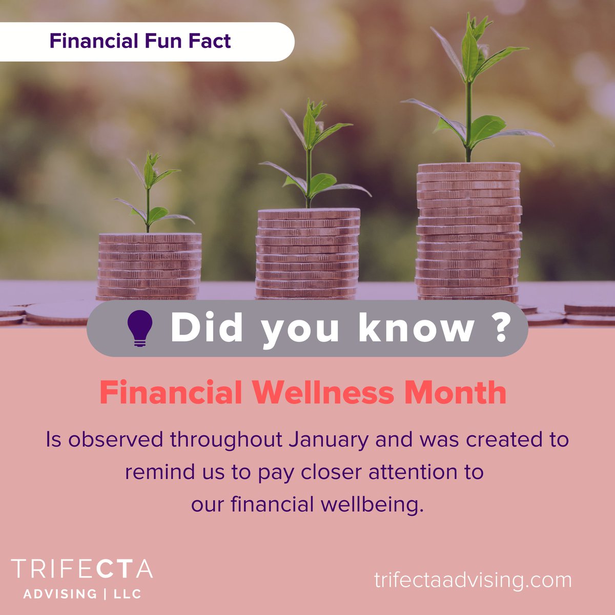 TrifectaAdvise's tweet photo. Happy Financial Wellness Month! 

At Trifecta Advising, we can help you improve the financial health of your nonprofit by helping with donor support, funding, and budgets. 

Reach out today: https://t.co/DSgXjrKfEy https://t.co/5rzHkwbpJw