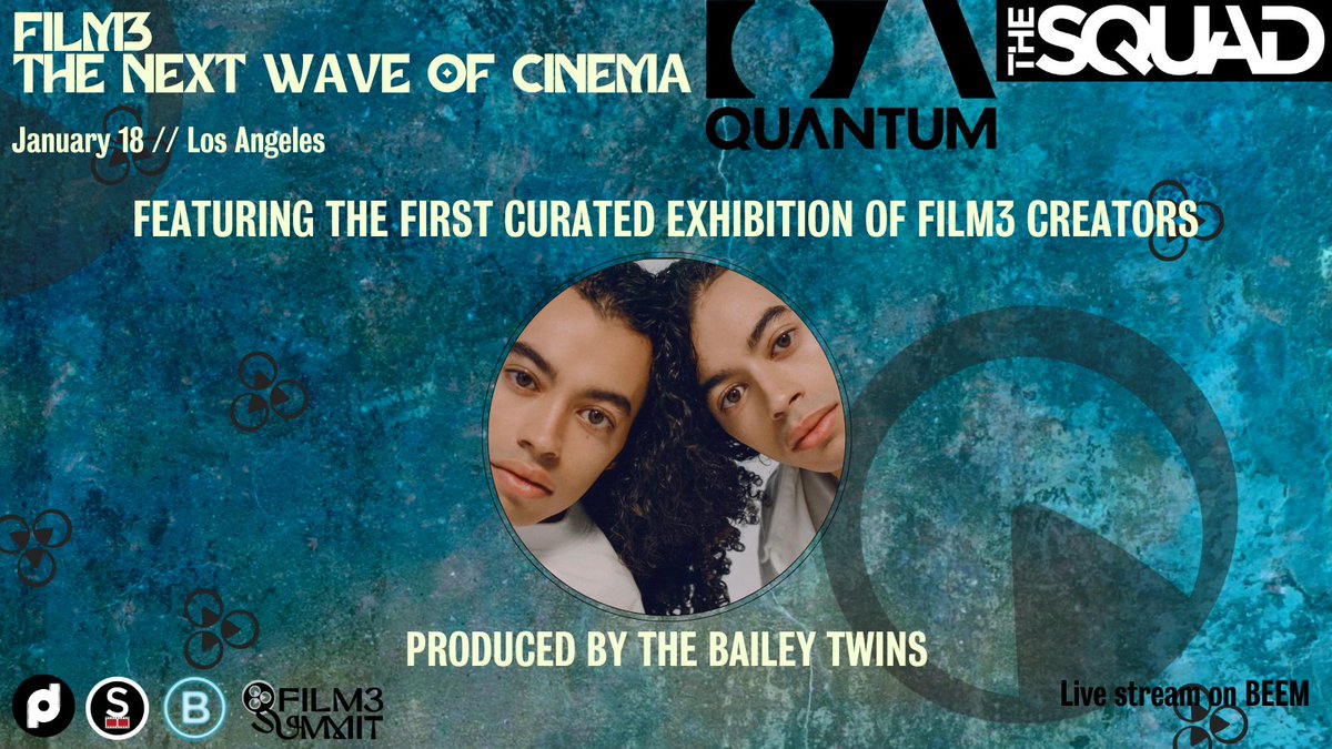 jordanbayne's tweet photo. .@Film3Squad wouldnt have this amazing opportunity to partner w/ @QuantumNFT and showcase THE FIRST CURATED EXHIBITION OF FILM3 CREATORS w/o the vision of the @BaileyTwins_eth . Im grateful they want to bring exposure to #Film3 w/ our cinematic fam, Photography. Such good vibes! https://t.co/cpQVA9GJJP