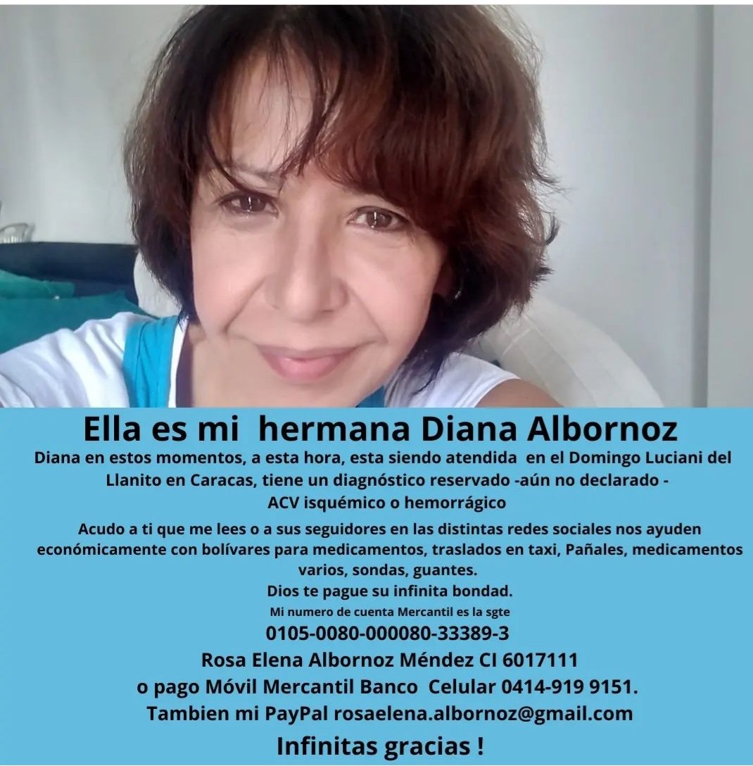 AlbornozRos's tweet image. Muchas gracias por tu apoyo para ayudar a mi hermana Diana a superar este momento gracias por tu retweet ! 🙏 Dios le pague su compasión y generosidad