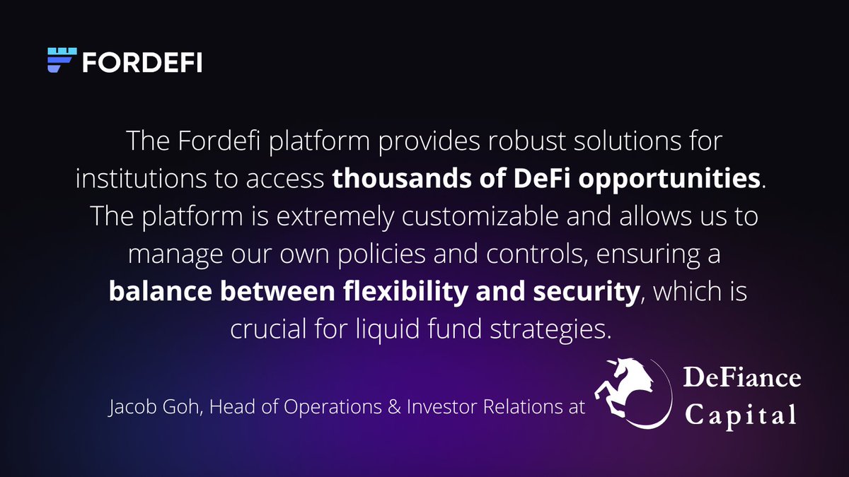 FORDEFI (@fordefihq) on Twitter photo Big shout out to <a href="/DeFianceCapital/">DeFiance Capital</a> for being incredible design partners!🎇With our design partners, we fine-tuned our platform for #DeFi, w/o compromising security or execution speed, enabling us to deliver the best DeFi wallet on the market.
book demo➡️fordefi.com Big shout out to <a href="/DeFianceCapital/">DeFiance Capital</a> for being incredible design partners!🎇With our design partners, we fine-tuned our platform for #DeFi, w/o compromising security or execution speed, enabling us to deliver the best DeFi wallet on the market.
book demo➡️fordefi.com