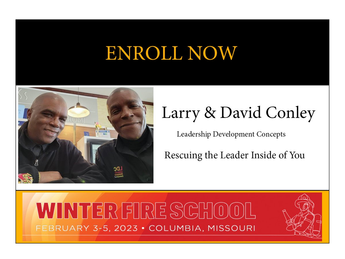 Don’t Miss Winter Fire School • Register now:
web.cvent.com/event/0f0fd18d…
When: February 3-5, 2023
Where: University of Missouri • Columbia, 
Weekend Tuition: $245
3 Webcasts: $60: Single User • $300: Department Site
See you at #WinterFireSchool2023 <a href="/DavidMConley3/">David M. Conley</a> <a href="/conleytlc13/">LarryLDCConley2</a>