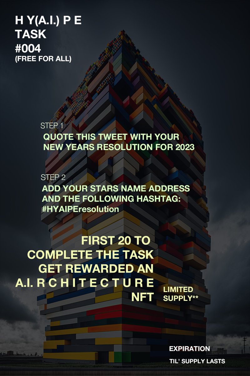 HYAIPE's tweet photo. H Y(A.I.) P E TASK #004 "The Building Block"

#HYAIPEresolution https://t.co/5xXdfhQqrB