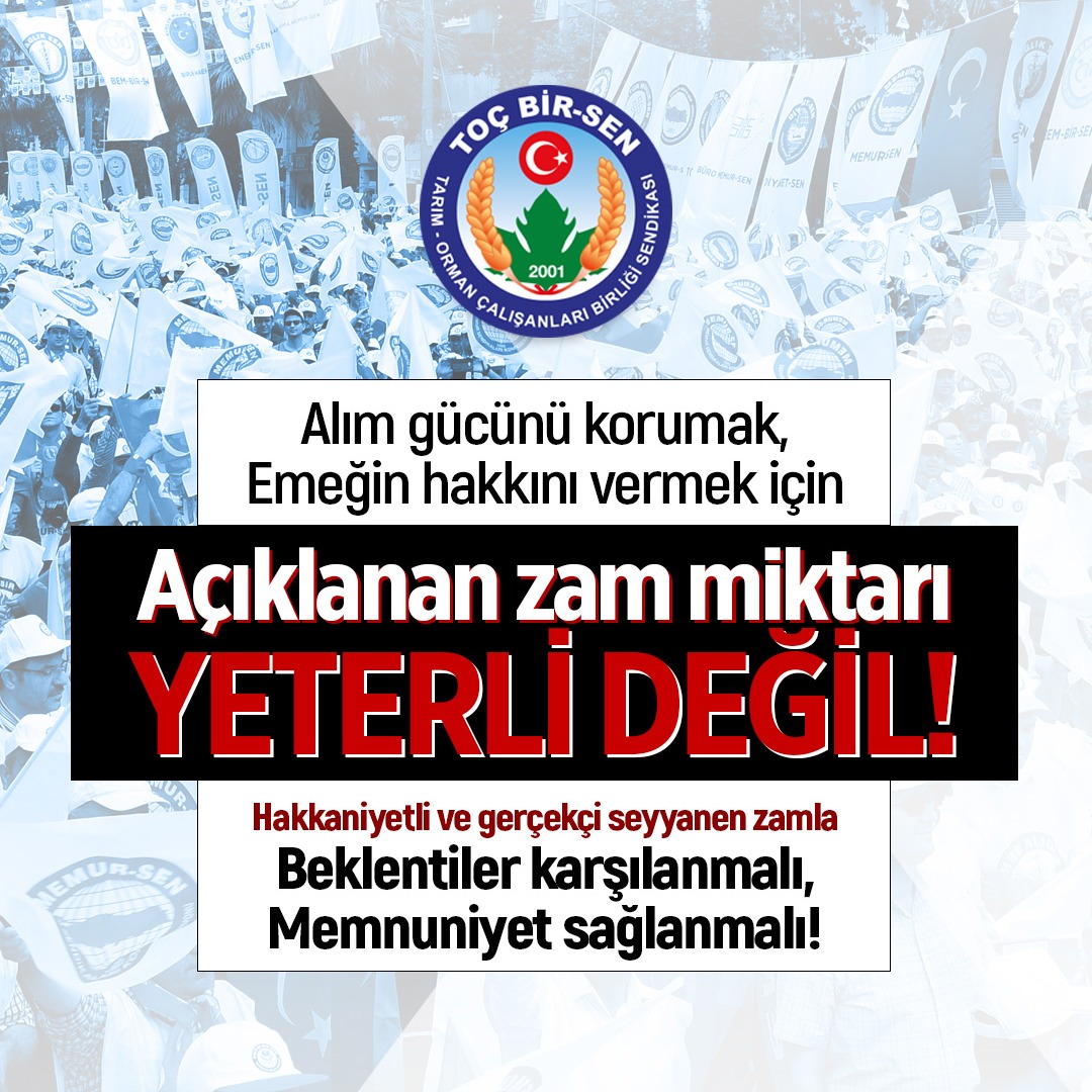 Memurların alım gücünü artıracak, günümüz ekonomik koşullarına uygun, Ek Bir Adım Daha İstiyoruz...

Emeğin hakkını vermek için, SEYYANEN  verilecek bir zamla beklentiler karşılanmalı, memnuniyet sağlanmalı!

#memurzammıyetersiz