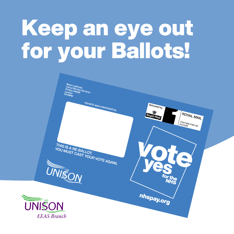 UnisonEEAS's tweet image. 🚨🗳️ Please keep an eye out for these blue envelopes! These are re-balloting papers. Make sure you have yours ready to #VoteYes on NHS Pay. For more details keep following and don't forget to update your details by clicking here: unison.org.uk/my-unison
🚑