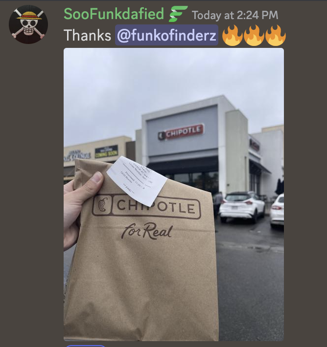 funkofinderz's tweet photo. My guy SooFunkdafied secured the bag 🌯 #FreeChipotle https://t.co/2tX9bxHjor
