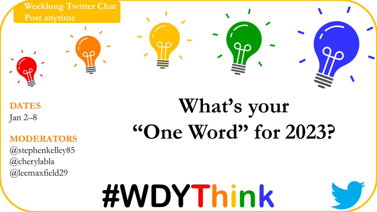 What’s your “One Word” for 2023? 
@BiscottiNicole @J_mac7889 @mpilakow @ValerieCichy @_TeachingMusic_ @tjmsmisssmith @DeidraDumm @JennVanWagnen @LewisvilleQueen @mccoyderek @ZBauermaster @lovtoteach @kirtidakale @frazerfrazer4 @KipLynk @ourtechcoach
#WDYThink