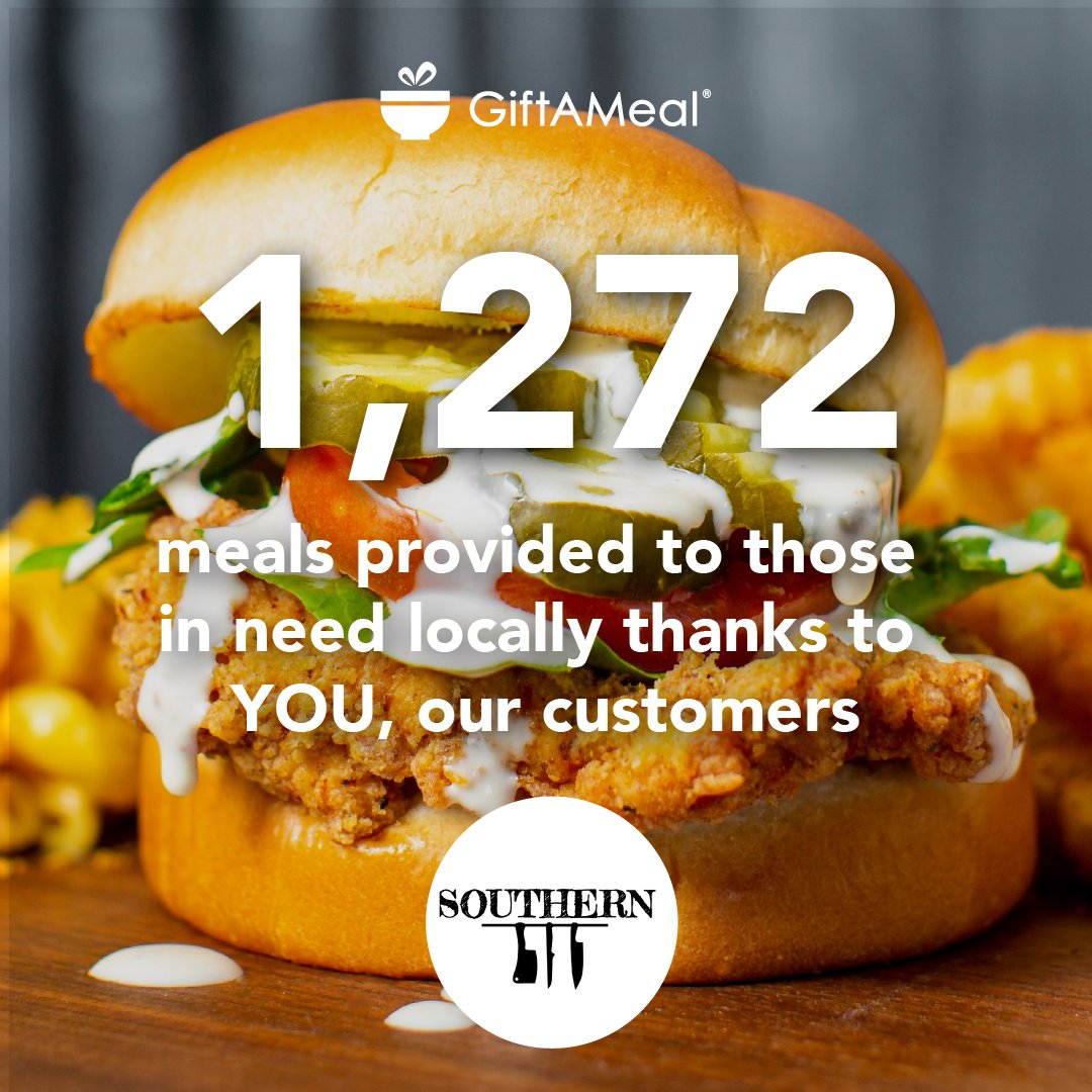 STLSouthern's tweet image. WHY do we love St. Louis so much? Because YOU are so giving! ❤️ 

Just by downloading and using your @GiftAMeal app while dining with us in 2022, you provided 1,272 meals to those in need right here in our community. THANK YOU! 🙏 #stlproud

#stlsouthern #giftameal #community
