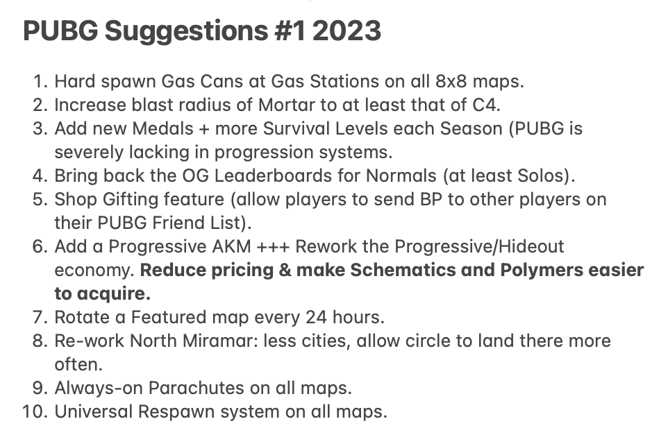 SurvivorNumber1's tweet photo. PUBG Suggestions #1 2023. https://t.co/xJTFq4gp8K