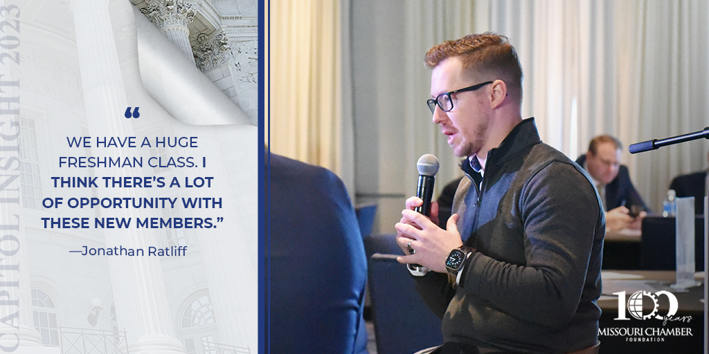 MissouriChamber's tweet photo. Strategists from both sides of the political spectrum are facing off at #MoCapitolInsight. Jonathan Ratliff of @PalmStrategic explains how election results in 2022 will shape the 2023 legislative landscape. https://t.co/jZ8BJW9RGt
