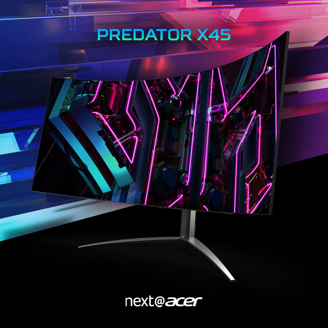 acer_mexico's tweet photo. Desde #NextAtAcer: OLED curvo desatado en el monitor #PredatorX45.
✅ 45” UWQHD 21:9 OLED HDR10
✅ 240 Hz y tiempo de respuesta de píxeles de 0,01 ms
✅ Monitor curvo 800R con ángulo de visión de 178°
Más aún por venir de #NextAtAcer: https://t.co/eUM2sYjSTe https://t.co/h0xpXGc4Hp