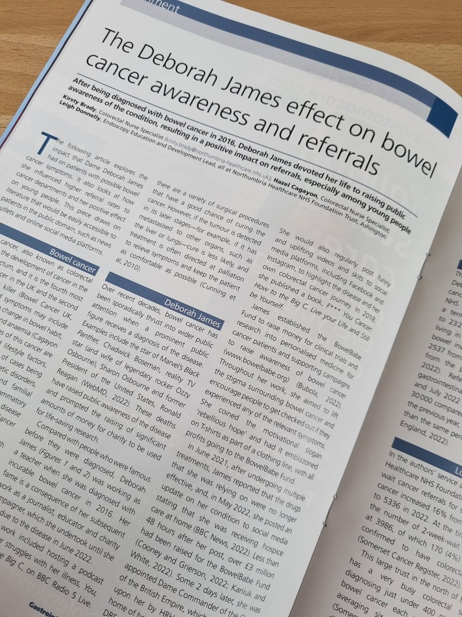 Some of our colorectal CNS had an article published in @GINursing examining the effect Dame Deborah James had on cancer awareness and referrals in younger people @NorthumbriaNHS @BSGNurses