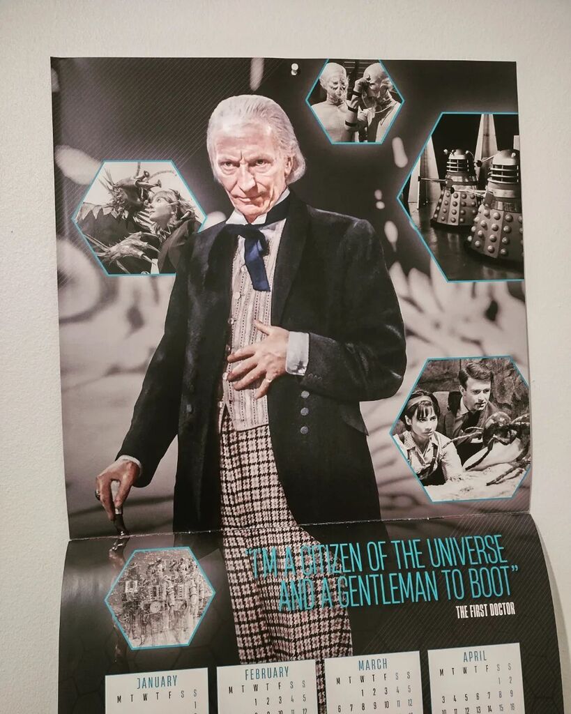 JH_Barron's tweet photo. New year, new calendar- this time it's a special one for the Doctor's 60th anniversary. Kicking things off in January with the two 60s Doctors- William Hartnell's crotchety grandfather &amp; Patrick Troughton's cosmic hobo. Splendid chaps, both of them. #doc… https://t.co/yhagQUnsko https://t.co/qzorkFS07O