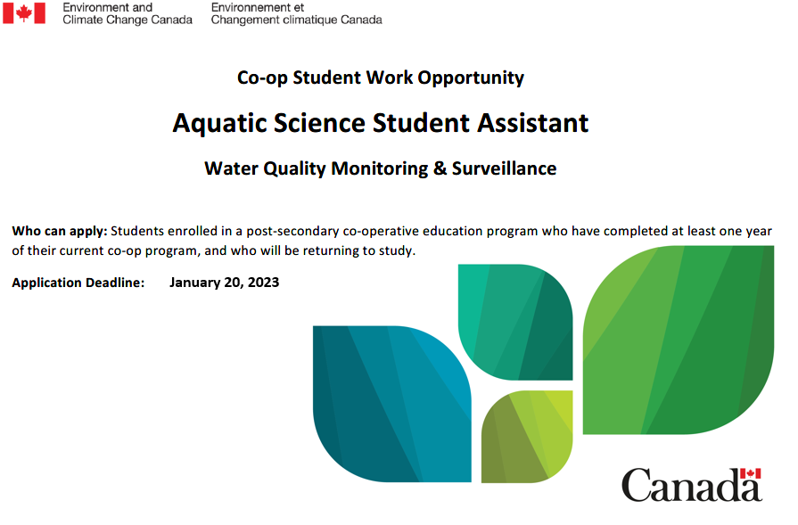 Calling all co-op students!  Want to work with us?!

We are looking to hire up to two Aquatic Science Assistants for an 8-month term in our #WQMS Winnipeg office.

Apply through your post-secondary co-op office before January 20th!

Full posting below in the 🧵