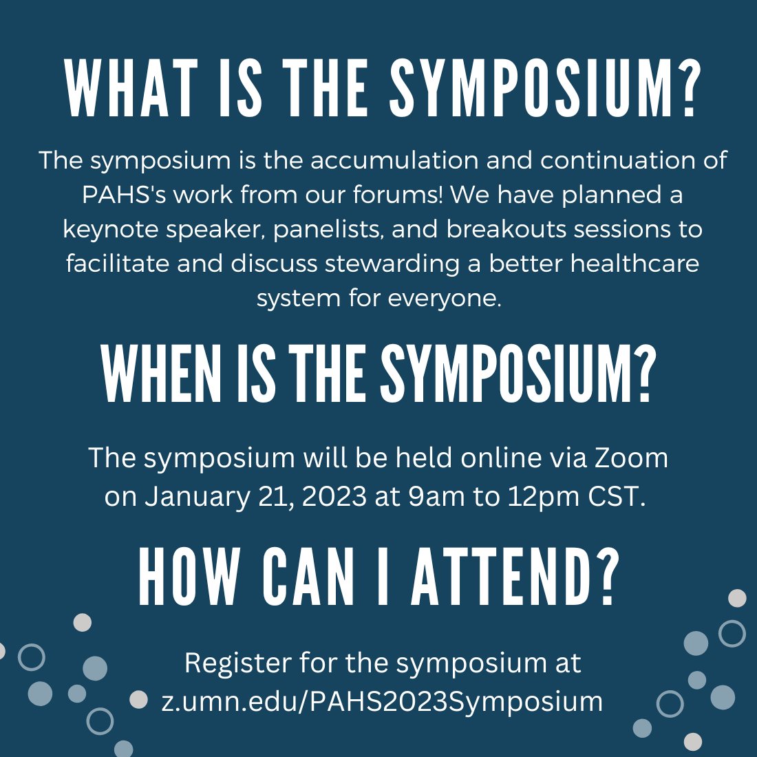 Our symposium is almost 2 weeks away! What is it, when is it and how can you attend? Don't forget to register if you have yet to. Register at z.umn.edu/PAHS2023Sympos…!