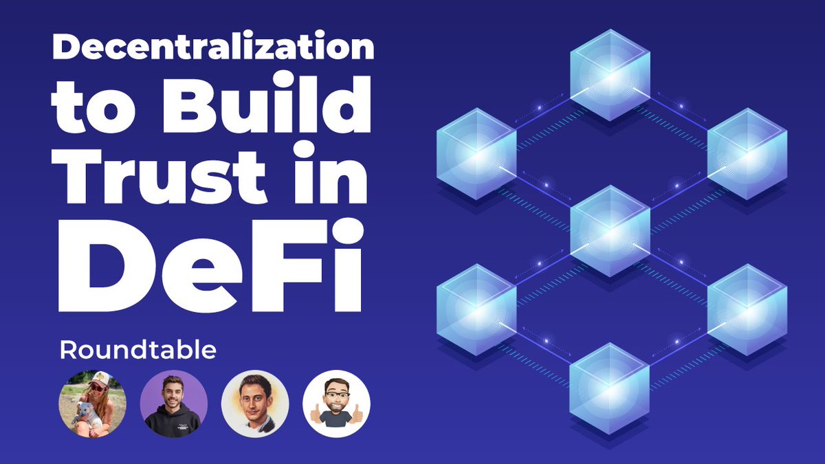 Roundtable on Decentralization to Build Trust in #DeFi with <a href="/willyogo/">willywonka.eth ⌐◨-◨</a>, <a href="/danielHtal/">dhtal</a>, <a href="/GoldenbergLior/">Lior</a>, &amp; <a href="/ashley_spradlin/">Teacher Ashley</a>.  

📺 youtu.be/41V4ZrWT3eU