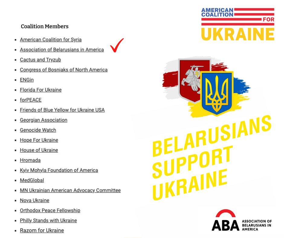 ABAtogether's tweet photo. @ABAtogether has officially joined the American Coalition for Ukraine! 🇺🇸🇺🇦
We are proud and grateful to be the first Belarusian American organization, that joined this coalition. Thank you all  for the trust and support of Free Belarus! 
https://t.co/mvheL946jB
#SupportUkraine https://t.co/8VFFL03dPF