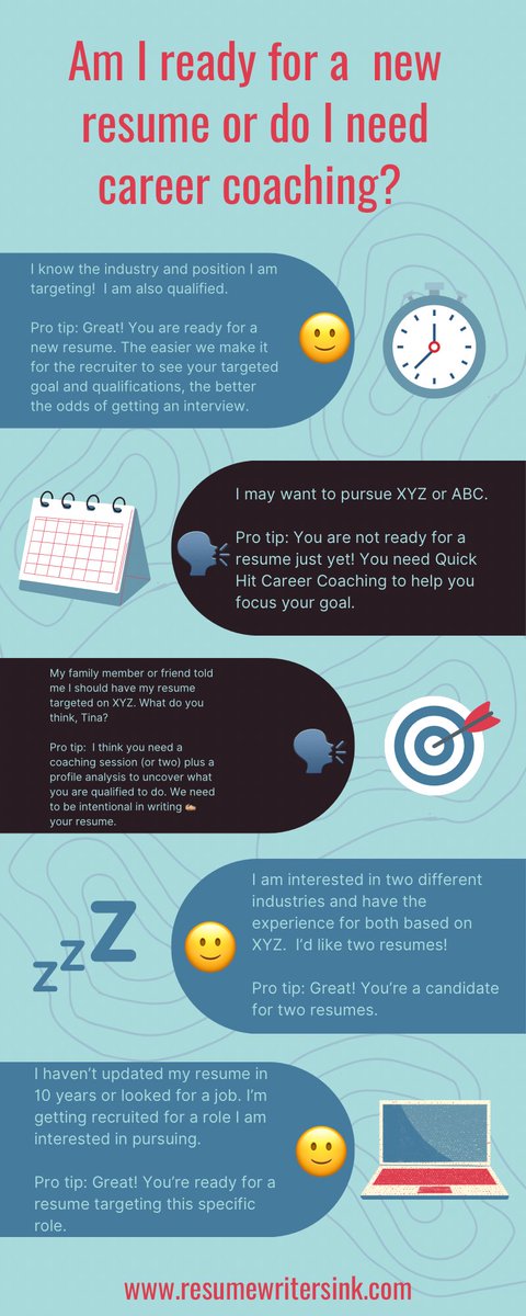 😊Do you know if you are ready for a new resume?🤯Perhaps you are overwhelmed by the enslaught of information on the internet or from family and friends!🤩Please save this #infograph to help you determine your next step! #resumeservices #resumehelp #careercoaching #quickhits #Job