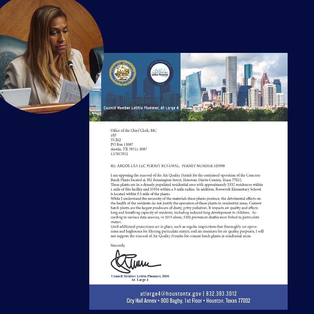 @fileunderjeff I sent my comment to the TCEQ just before the end of the year. I’ll continue holding concrete batch plants accountable until there is a change in legislation that accounts for air quality &amp; health impact on residents &amp; presents a viable solution. #houston