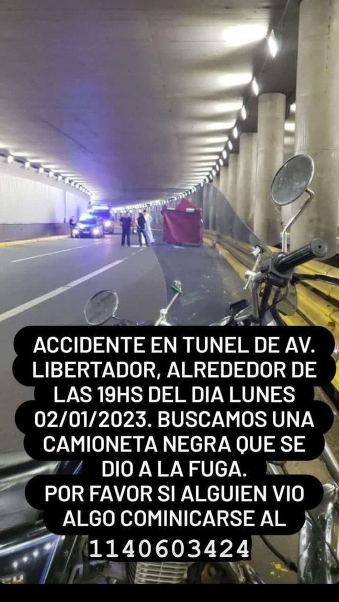 Lpasttri's tweet photo. ESTAMOS BUSCANDO INFORMACION AL RESPECTO. 
Cualquier cosa suma
POR FAVOR COMPARTIR
#belgrano #nuñez #tunel #libertador
#accidente https://t.co/ZkqNGWx1g3