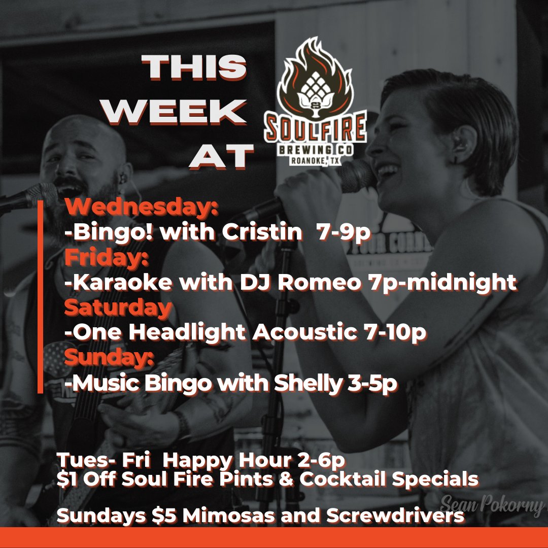 🔥 This Week at Soul Fire:
We will see you in the taproom this week!
#roanoketx #roanoketexas #brewerylife