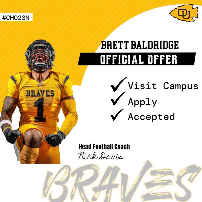 After a fantastic conversation with <a href="/CoachNickDavis/">Nick Davis</a> I am blessed to have received a offer from <a href="/OttawaBravesFB/">Ottawa Braves Football</a>
<a href="/DerbyRecruit/">Derby High School Football Recruiting</a>