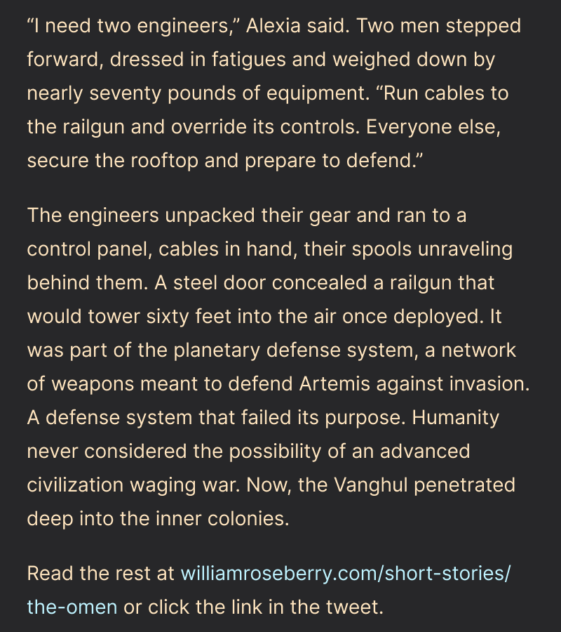 Flash Fiction #12 - The Omen

Posting #fantasy, #scifi, &amp; #horror daily at 6pm PST. Follow for more!

Read the story here: bit.ly/the-omen

#MustRead #AmReading #Reading #ReadingCommunity #WritingCommunity #writing #LookMomIWrite