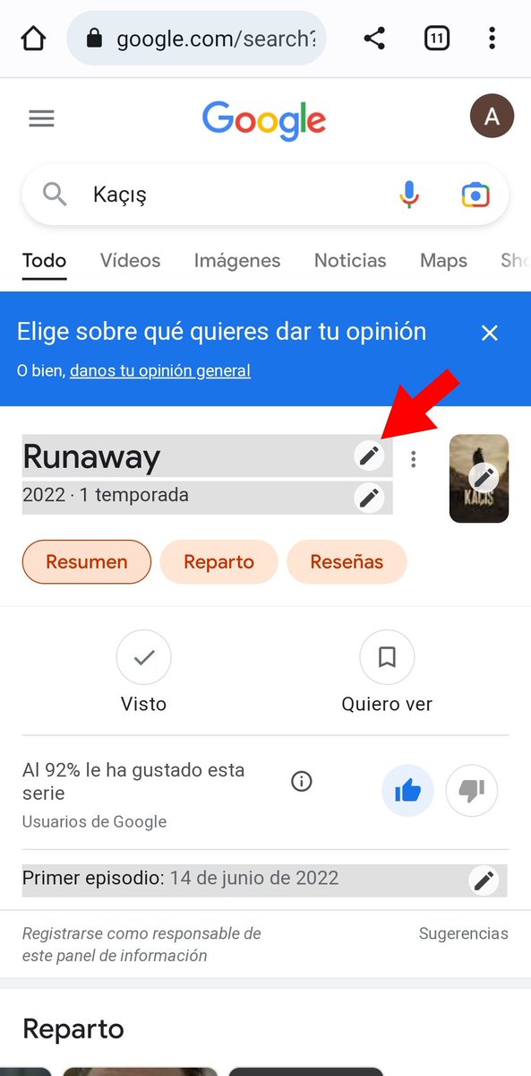 adrianalr_7's tweet photo. Para solicitar corrección en los datos sobre #Kaçış 👣.
Clic en sugerencias, se activan los iconos de editar, elegí el de Runaway. En la siguiente pantalla marqué "incompleto" y en más detalles expliqué brevemente que #EnginAkyürek es el protagonista y creador de la historia. https://t.co/zno1NCGH39
