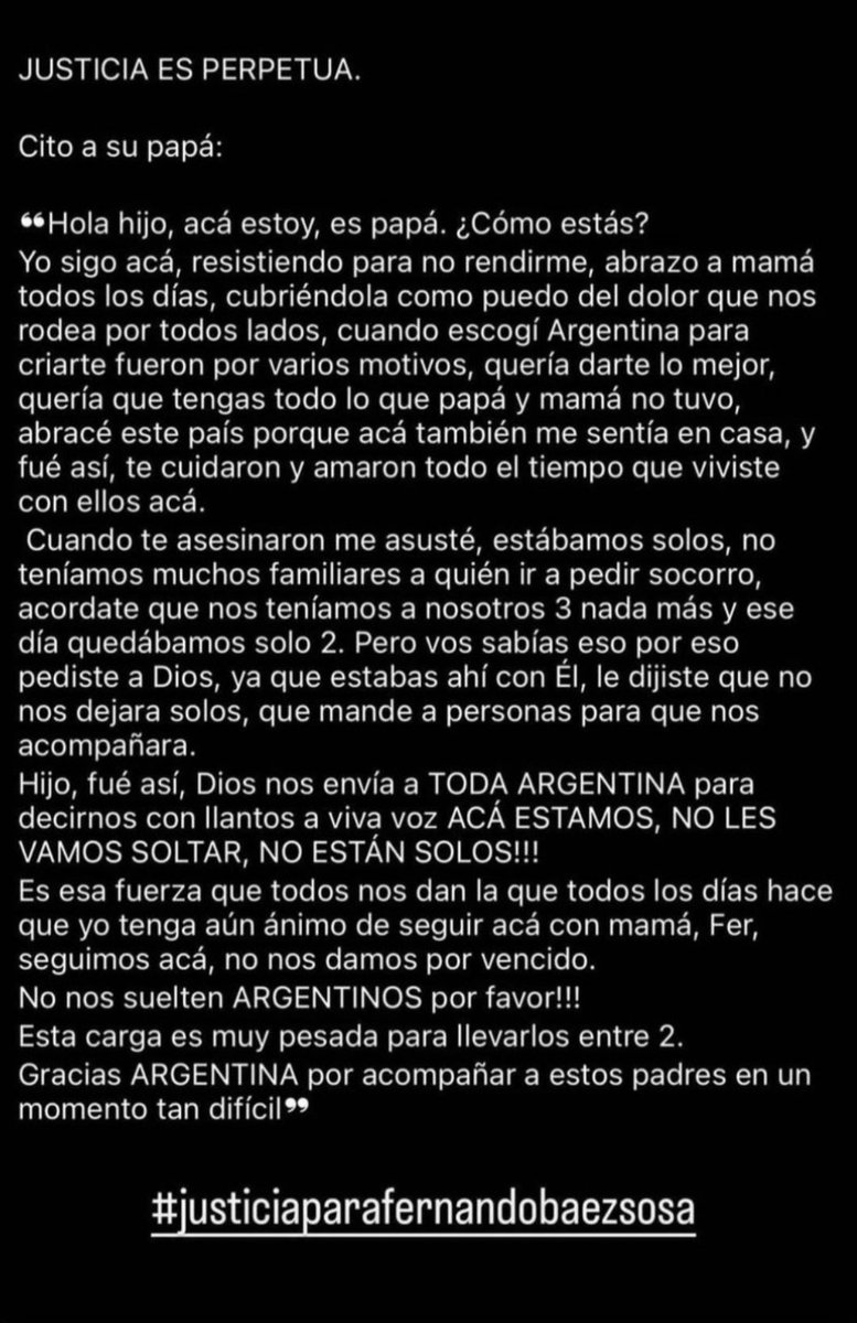 La carta del papá de Fernando Baez Sosa es desgarradora. Seas o no padre, te atraviesa leer esas palabras o escuchar a esa mamá. Aún no puedo creer como ninguno se quiebra, cómo no bajan la mirada. ASESINOS #JusticiaPorFernando