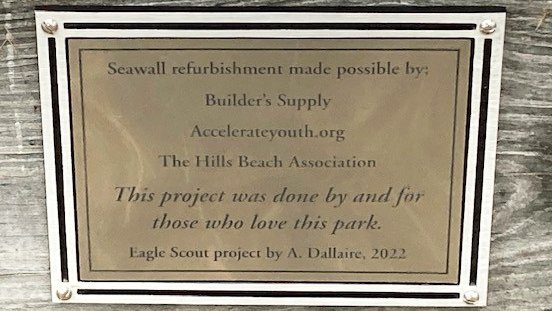BiddMECity's tweet photo. Andre Dallaire, a student at Biddeford High School, completed his Eagle Scout Service Project in 2022 by rehabilitating the sea wall at Park in the Pines at Hills Beach. On December 28, supporters attended the installation of a plaque on the site commemorating this project! https://t.co/RVlMiWy3MB