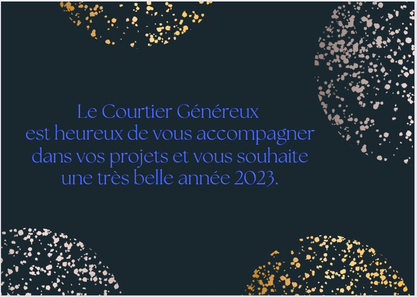 CourtierGenereu's tweet photo. Toujours à vos côtés, l'équipe du Courtier Généreux vous présente ses meilleurs #voeux pour 2023. https://t.co/LTp7RN28T6
