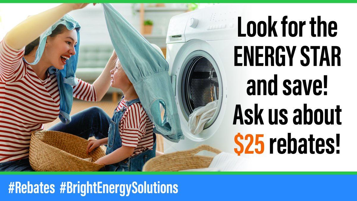 mpsutility's tweet photo. The average American family washes more than six loads of laundry every week. Save energy and money with ENERGY STAR-certified appliances. We offer a $25 rebate for qualifying washers. #Rebates #BrightEnergySolutions https://t.co/BYNUalXbFk